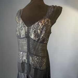 David Meister Black Lace & Nude Slip Dress Y2K Made in USA 100% Silk Lining